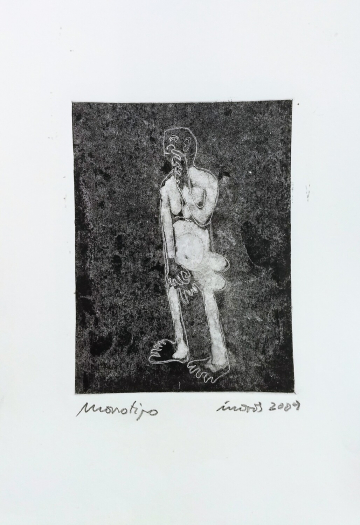 Monotipo60: Me la pela, toca huevos - 2009 - Plancha 16x12cm - Papel 250gr. Canson Guarro -VENDIDO